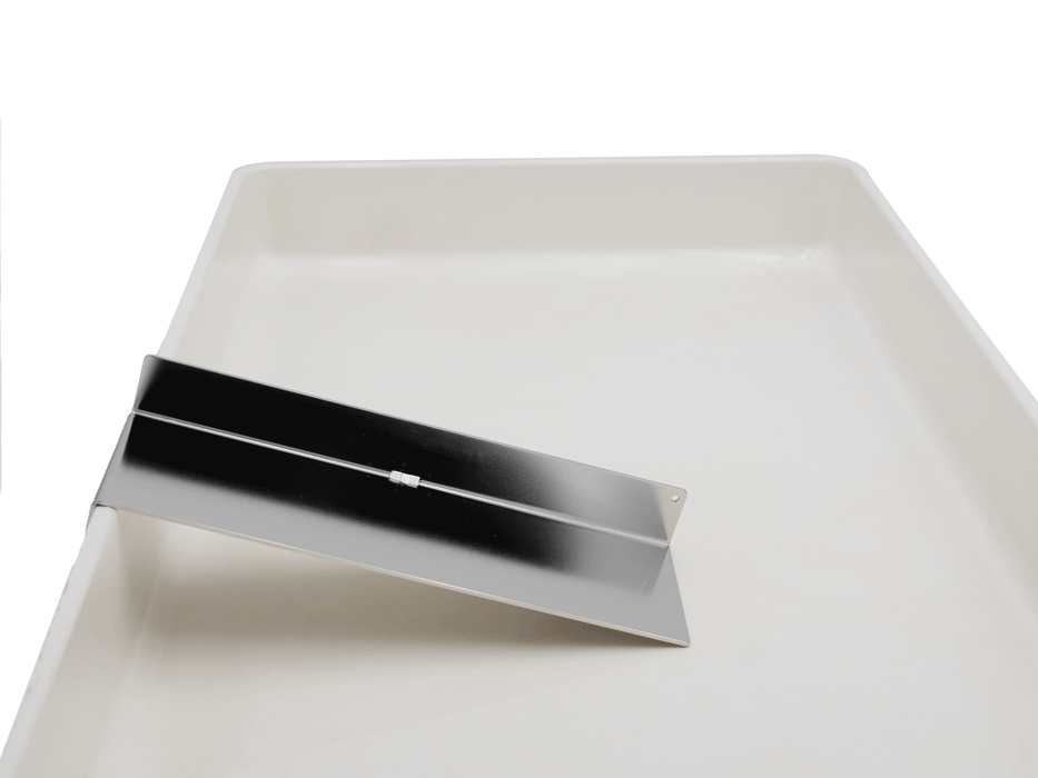 safe & heavy-duty stainless steel soap beveler hooked on the edge of the working tray for neat & tidy trimming process