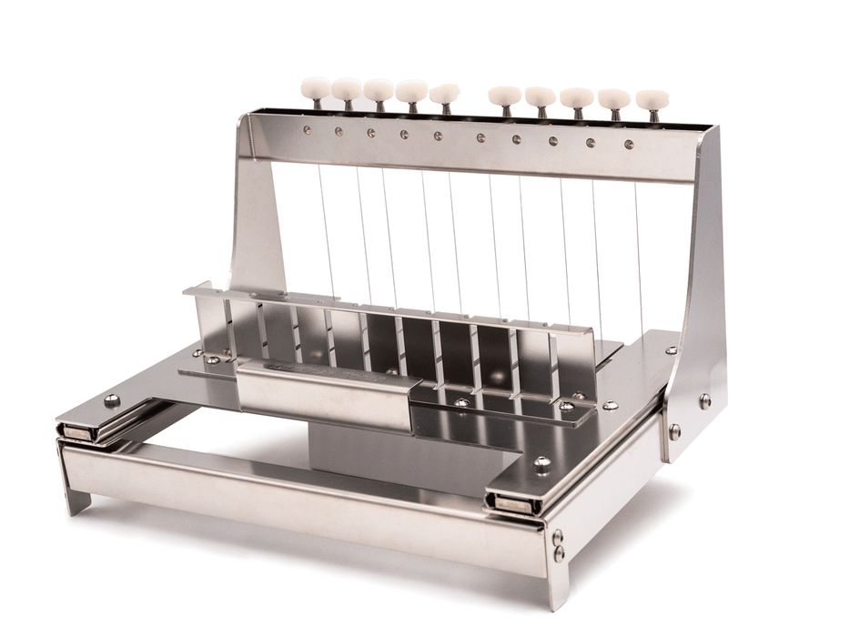 Heavy-duty medical-grade multiple-bar stainless steel soap cutter 3/4 view