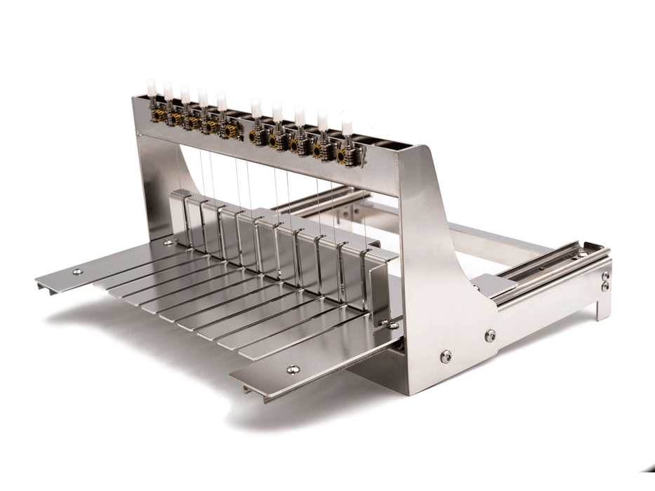 Heavy-duty medical-grade multiple-bar stainless steel soap cutter 3/4 back view