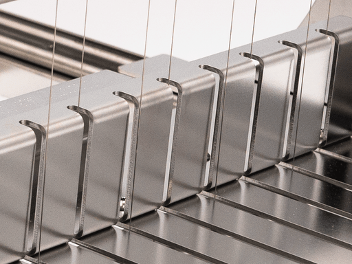 Heavy-duty medical-grade multiple-bar stainless steel soap cutter. Electropolishing shiny surface.
