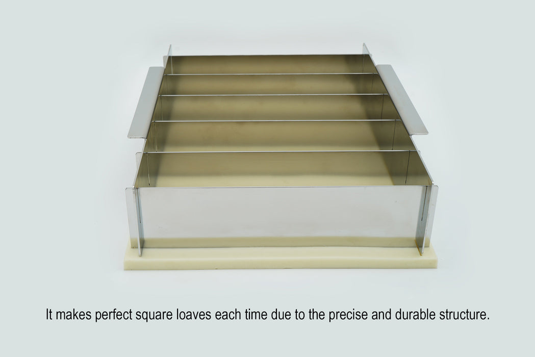 heavy-duty compact collapsible stainless steel 5-loaf soap mold-55 square bars